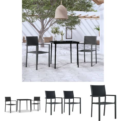 Gartenstühle - vidaXL 3-tlg. Garten-Essgruppe Schwarz - Gartenmöbel Set (1/5)