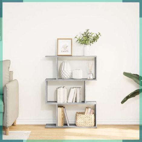 858114 étagère séparatrice de pièce à 3 niveaux gris béton 70x24x97 cm (1/5)