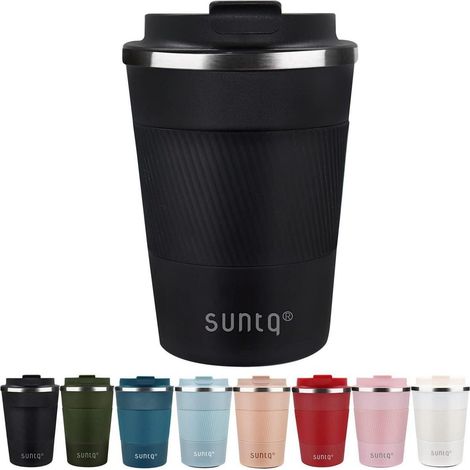 SUNTQ Kaffeebecher to go Thermo Edelstahl Doppelwand Isoliert 380ml Schwarz (1/5)