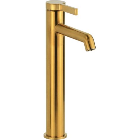 Grifo monomando alto para lavabo, de color dorado cepillado, sin desagüe Pollini Lumea LT70035442W Oro cepillado (1/5)