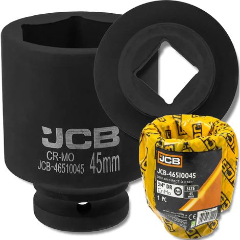 Chiave a bussola a impatto profondo JCB da 3/4" in acciaio Cr-Mo a 6 punte da 45 mm