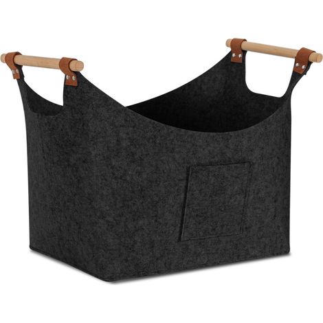Jopassy Panier en feutre avec poignées en bois, panier à bois pour cheminée, panier à bûches 3 mm, gris foncé (1/4)