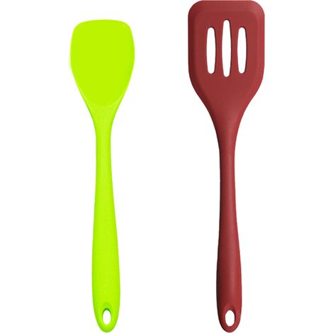 Ensemble Ustensiles Cuisine - Outils Silicone Spatule Salade Et Egouttoir - Compatible Antiadhesif - Lot De 2 (1/5)