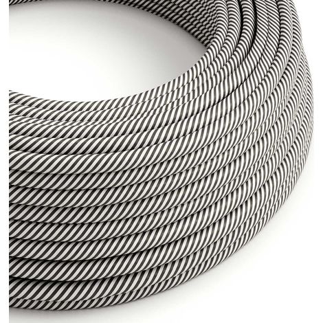 Creative-Cables Cavo elettrico rivestito in tessuto, 2 x 0,75 mm², 1 m, Bianco-Ardesia, Rotondo effetto seta