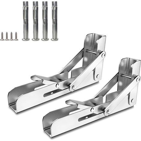 2 Pliable Équerre pour Etagere Mural,économiser de l'espace,Support étagères avec vis d'expansion en Acier Inoxydable,150 mm,Tablette Pliante Console pour Charges Lourdes (1/5)