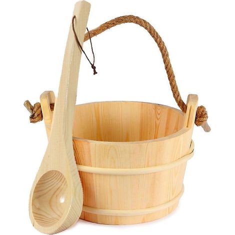 Sauna-Eimer- und Schöpfkellenset, handgefertigtes Saunazubehör aus Kiefernholz (1/5)
