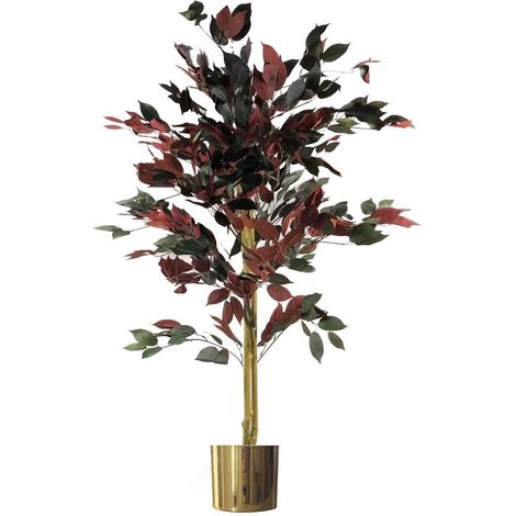 120cm (4ft) Artificial Dark Red Green Ficus Plant - Gold Planter (1/5)