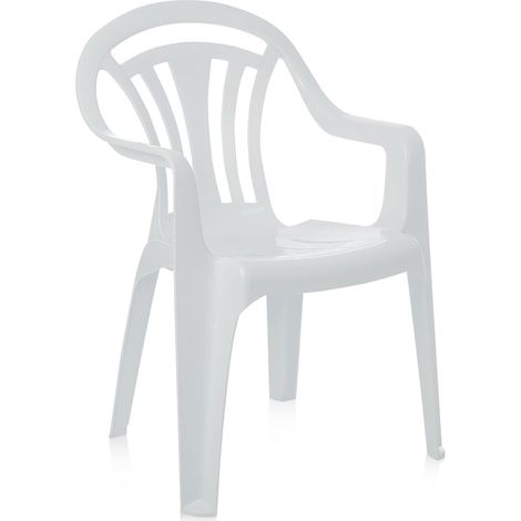 4 x White Stackable Plastic Low Back Garden Chairs For Patios & Outdoor Picnics (1/2)