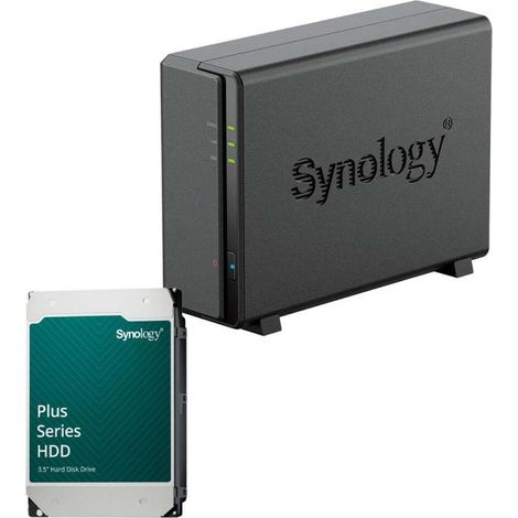 Carcasa vacía para servidor NAS Synology DiskStation DS124 de 1 bahía + 1 disco duro Synology Plus de 3,5" SATA 6 Gb/s de 1