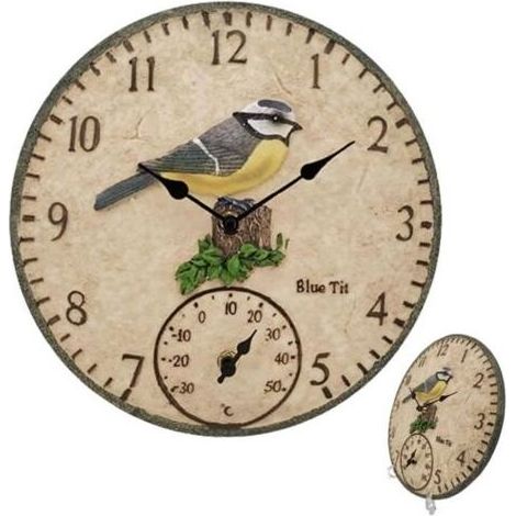 Gartenuhren, wasserdichte Außenuhr, smarte Wanduhr mit Thermometer, Retro-Wanduhr aus Kunstharz (1/5)
