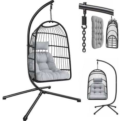 Outsunny – Fauteuil suspendu en métal avec coussin 15cm – Hauteur réglable – Panier pliable – Charge max 120kg – Dimensions 101x105x196cm – Gris (1/5)