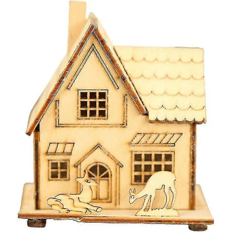 Maison de Noël en bois illuminée, village lumineux LED, cabane lumineuse à suspendre au sapin de Noël, décoration de table pour les fêtes de fin d'année (1/2)