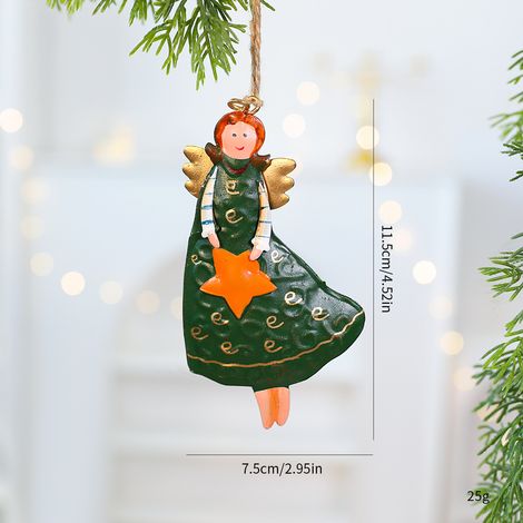 Ornement de sapin ange en métal peint vert, décoration suspendue étoile, style artisanal vintage (1/3)