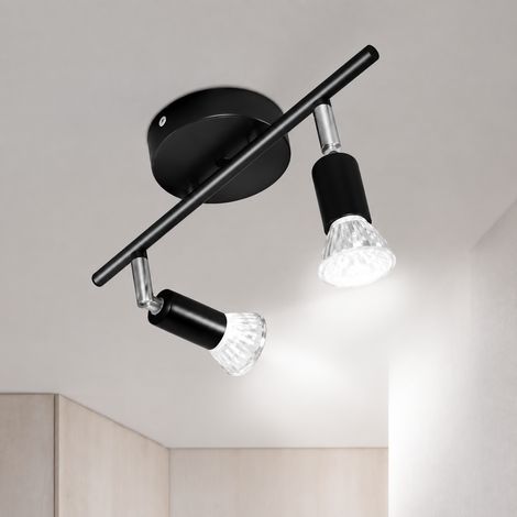 Spot plafonnier orientable 2 têtes noir en fer avec lumière chaude 2 noir réf 7339 30 × 30 × 30 cm 400 g – Livraison gratuite