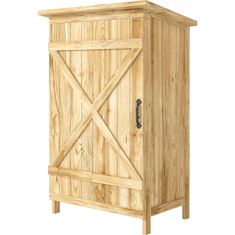 Armoire de jardin en bois 63,5x40x90 cm, rangement outils avec 2 étagères et porte