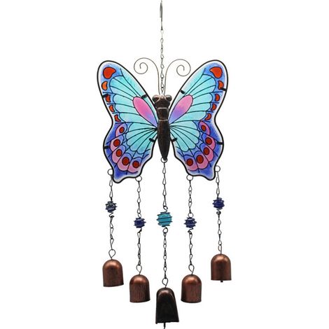 Cloche À Vent Papillon - En Fer Et Verre Peint À La Main - Pour Jardin Cour Ou Balcon - 1 Pièce (1/5)