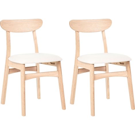Lot de 2 Chaises de Salle à Manger Retro Structure en Bois d'Hévéa Assise en Tissu sans Accoudoirs Marron Clair et Beige Clair Doyle