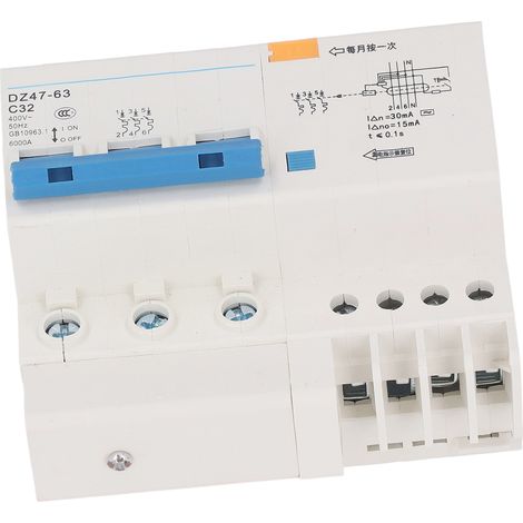 Leitungsschutzschalter DZ47LE-63 C32 3P+N, 400 V 32 A, DIN-Schienenmontage, 6000 A Schaltleistung. (1/5)