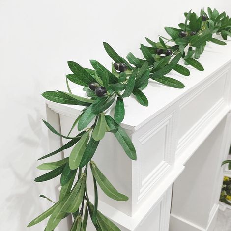 Guirlande De Branches D'olivier - 170 Cm - Décoration Intérieure Et Extérieure Pour Cheminée, Balustrade, Plantes - 1 Pièce (1/5)