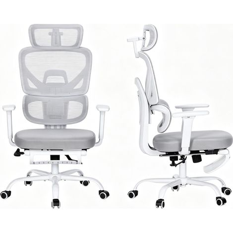 CHICFURN Silla de oficina ergonómica gris 53 x 76 x 129 cm de malla con reposapiés (1/5)