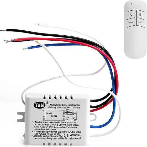 Émetteur-récepteur de télécommande sans fil marche/arrêt à 2 canaux pour interrupteur d'éclairage