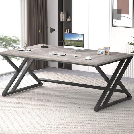 Schreibtisch Computertisch Homeoffice 180x80cm Holz Metall Grau Eiche (1/5)