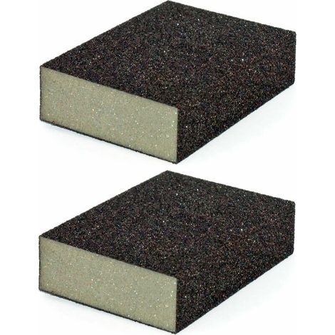 – Lot de 2 éponges abrasives 100x70x26mm – Grain 100 – 4 faces pour ponçage bois, métal, verre, plastique, porcelaine (1/2)