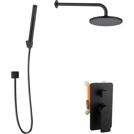 kielle Vega - Set de douche avec mitigeur encastré, 2 sorties, avec accessoires EcoSpare et corps d’encastrement, noir mat 20618SP104