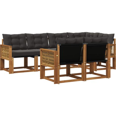 Set di divani da esterno 7 pz Naturale e Nero vidaXL (1/5)