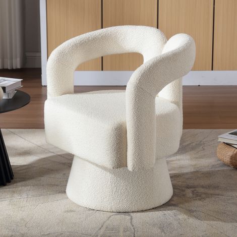 Lot de 2 fauteuils tonneau pivotants à 360°, fauteuils ronds larges et rembourrés, tissu doux et confortable pour salon, chambre, bureau ou salle d’attente, beige