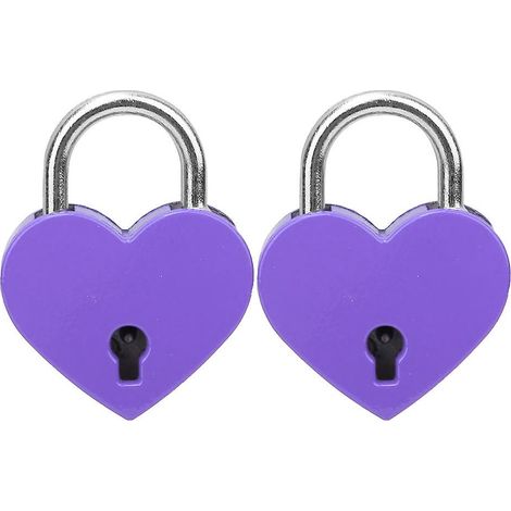 Herzförmiges Vorhängeschloss, 30 x 39 mm, aus violettem Metall mit Schlüsseln (1/5)