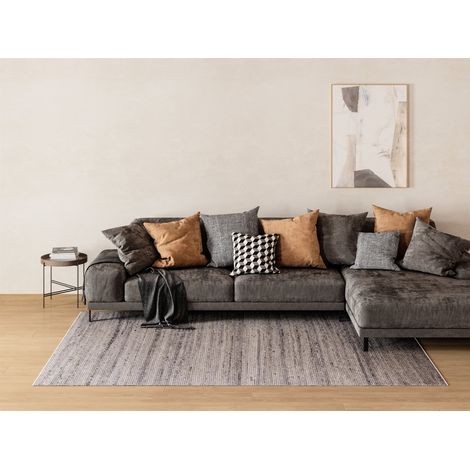 Kilim moderne Tapis Toska - Tapis en laine  - 290x190cm, Rectangular - 100% Laine vierge - Tissé main - Gris