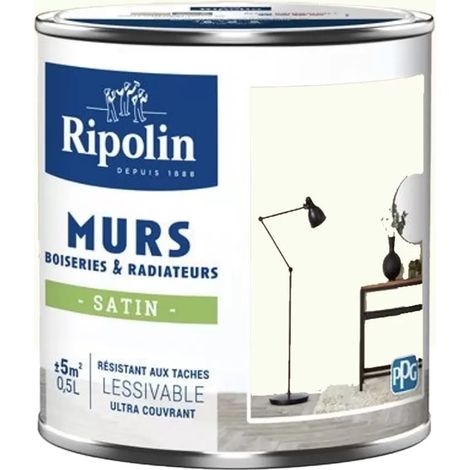 Ripolin – Peinture laque satin blanc 0,5 L – Monocouche très couvrante pour murs, boiseries et radiateurs – Application facile et uniforme (1/3)