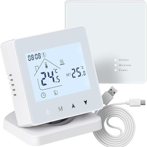 Thermostat Connecté et Intelligent WiFi Thermostat sans Fil +récepteur Thermostat chaudiere gaz,programmable Tuya APP Compatible avec Alexa et Google Assistant Alimentation par Batterie ou USB (1/4)