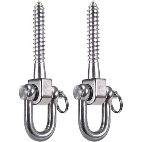 QORVA-Lot de 2 crochets pivotants à 180°, en acier inoxydable SUS304, capacité de charge de 800 kg, pour aire de jeux, yoga, hamac, corde, sac de sable, sac de frappe, porche. (1/4)