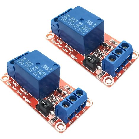 2 Pieces Relay Module 1 Channel 12V Relay Module with Optocoupler Trigger High or Low Level Selectable Relay Board 10A for Automation, Home Automation Electronic Projects (1/5)