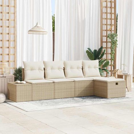 Conjunto de sofás de jardín 5 pcs Beige ratán sintético vidaXL (1/5)
