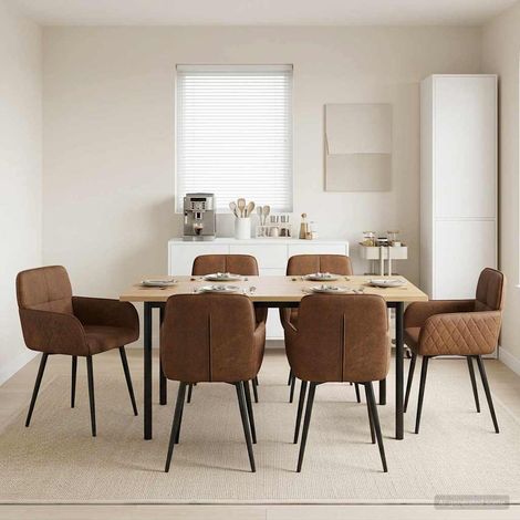 6 chaises de salle à manger en simili daim marron avec accoudoirs, 59 x 56,5 x 85 cm - PANGIVO (1/5)