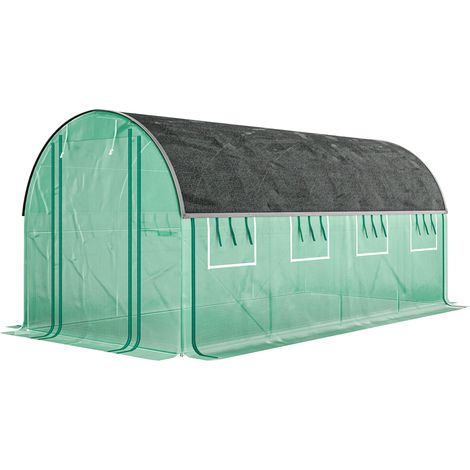 Tunnel de culture 4,5x2x2 m Couverture PE 140 g/m², parois latérales enroulables, 8 fenêtres, 2 portes, vert