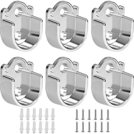 Set mit 6 robusten Kleiderstangenhalterungen aus Zinklegierung für Kleiderschrank, Duschvorhang und Schranktür. (1/5)