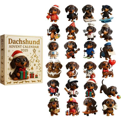 Dackel-Adventskalender 2026 – 24-teilig – beige – Acryl – 2D – 5 cm – niedliche Dackelfiguren – Weihnachtskalender – Weihnachtsbaumschmuck – geeignet für Hundeliebhaber und die Weihnachtsdekoration (1/5)