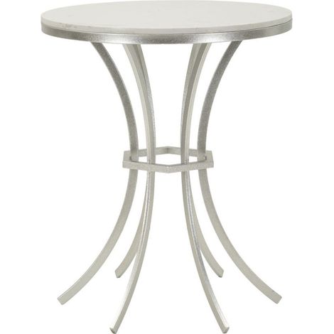 Tavolino Istanbul rotondo in marmo bianco e ferro argento Ø56x68 cm
