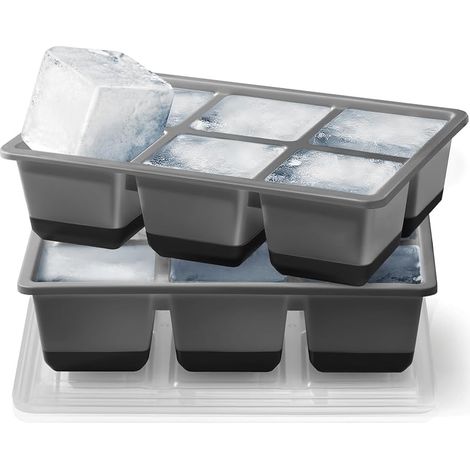 Silicone Bac a Glacon avec Couvercle, 6 CM Grand Bac à Glaçons XXL Moule Glacons Sans BPA & Faciles à Retirer, Gros Glaçon Ice Cube Tray pour Cocktails Whisky (2 NOIR) (1/5)