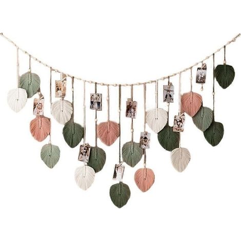 Décoration murale en macramé 75 x 120 cm, guirlande de feuilles à pompons style bohème chic pour la chambre ou le salon (1/5)