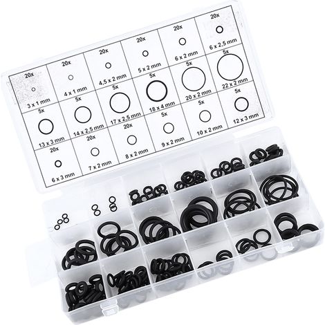 Kit de 225 joints toriques en caoutchouc assortis, rondelles d'étanchéité et bagues pour automobile (1/5)