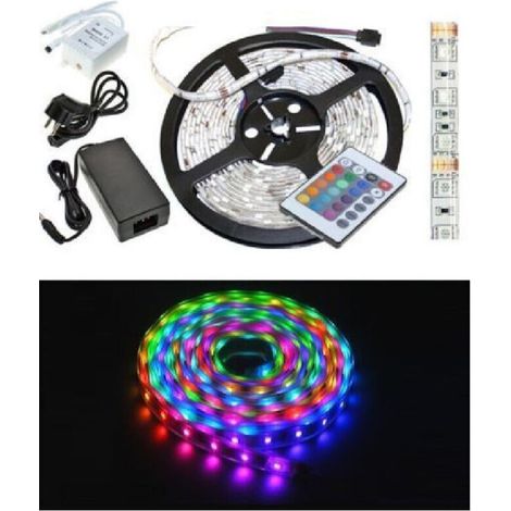 Smd 5050 Rgb Led Strip Ip65 5 Metres Reel Avec Alimentation Et Telecommande