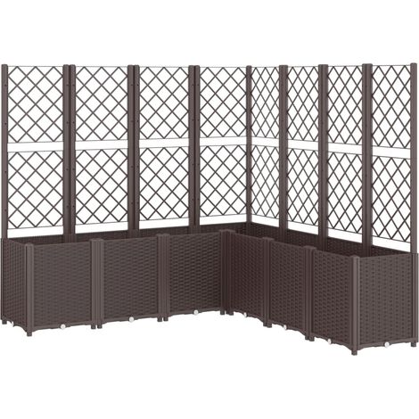 Fioriera aiuola rialzata vassoio piante fiori terrazza giardino con traliccio 160 x 160 x 140 cm PP marrone 020038260