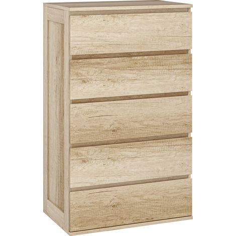 Commode 5 tiroirs meuble de rangement sans poignées design minimaliste 60 x 39 x 100 cm bois naturel