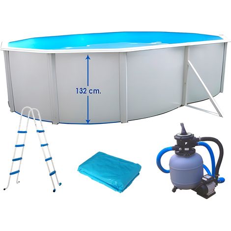 Piscine hors sol acier ovale 640x366x132cm – Filtration à sable 3,6m³/h – Capacité 27.500L – Parois anti-corrosion 0,40mm – TOI