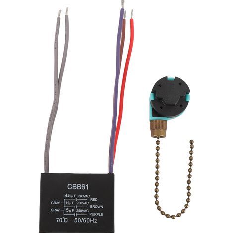 Interrupteur à cordon ventilateur 3 vitesses avec condensateur CBB61 4,5/6/5µF ABS bronze (1/5)
